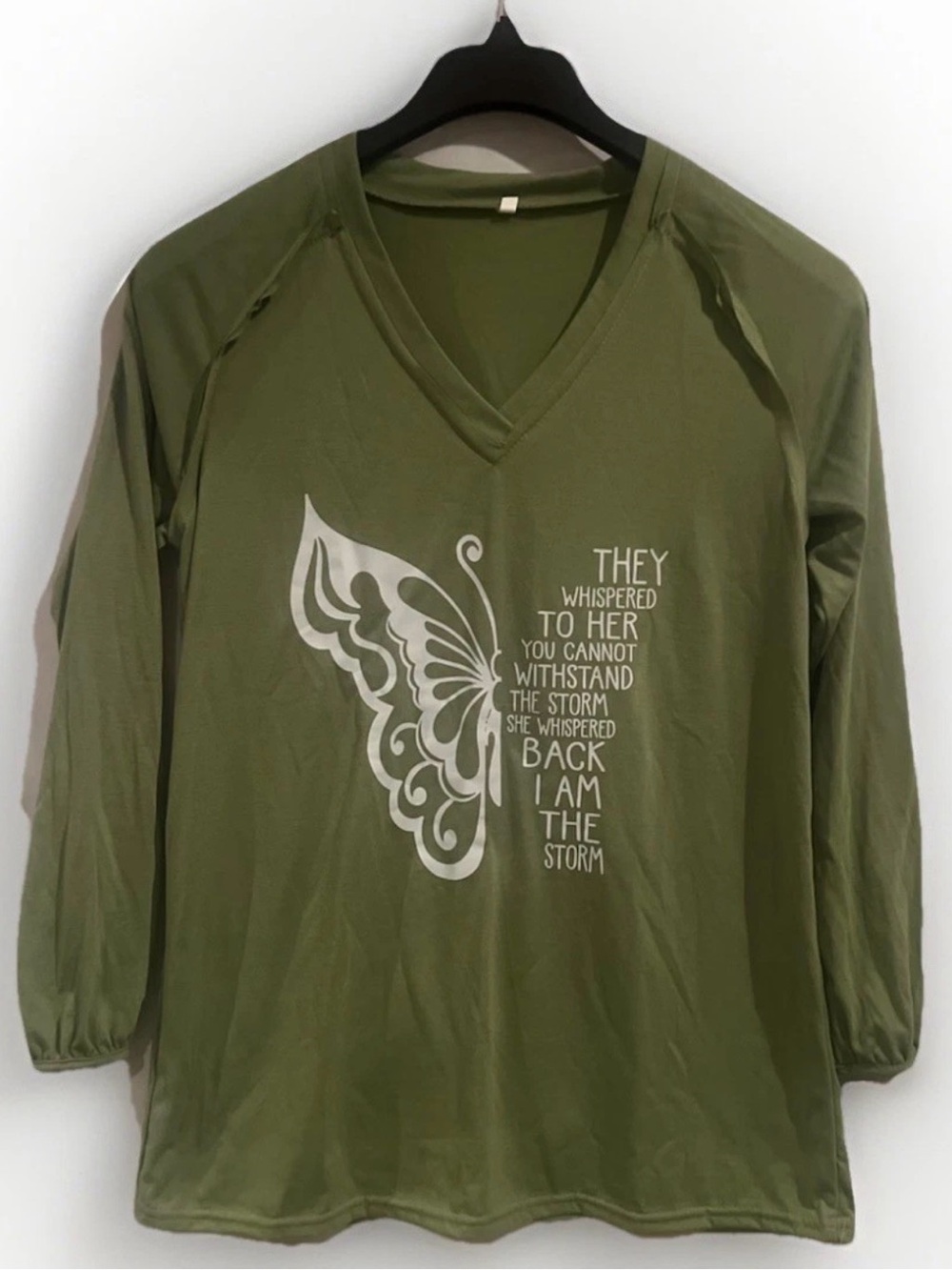 Womens Small Green 3/4 Sleeve Tunic Top Vneck with Graphic & Inspirational words